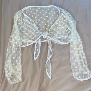Mesh Polka Dot Front Tie Top